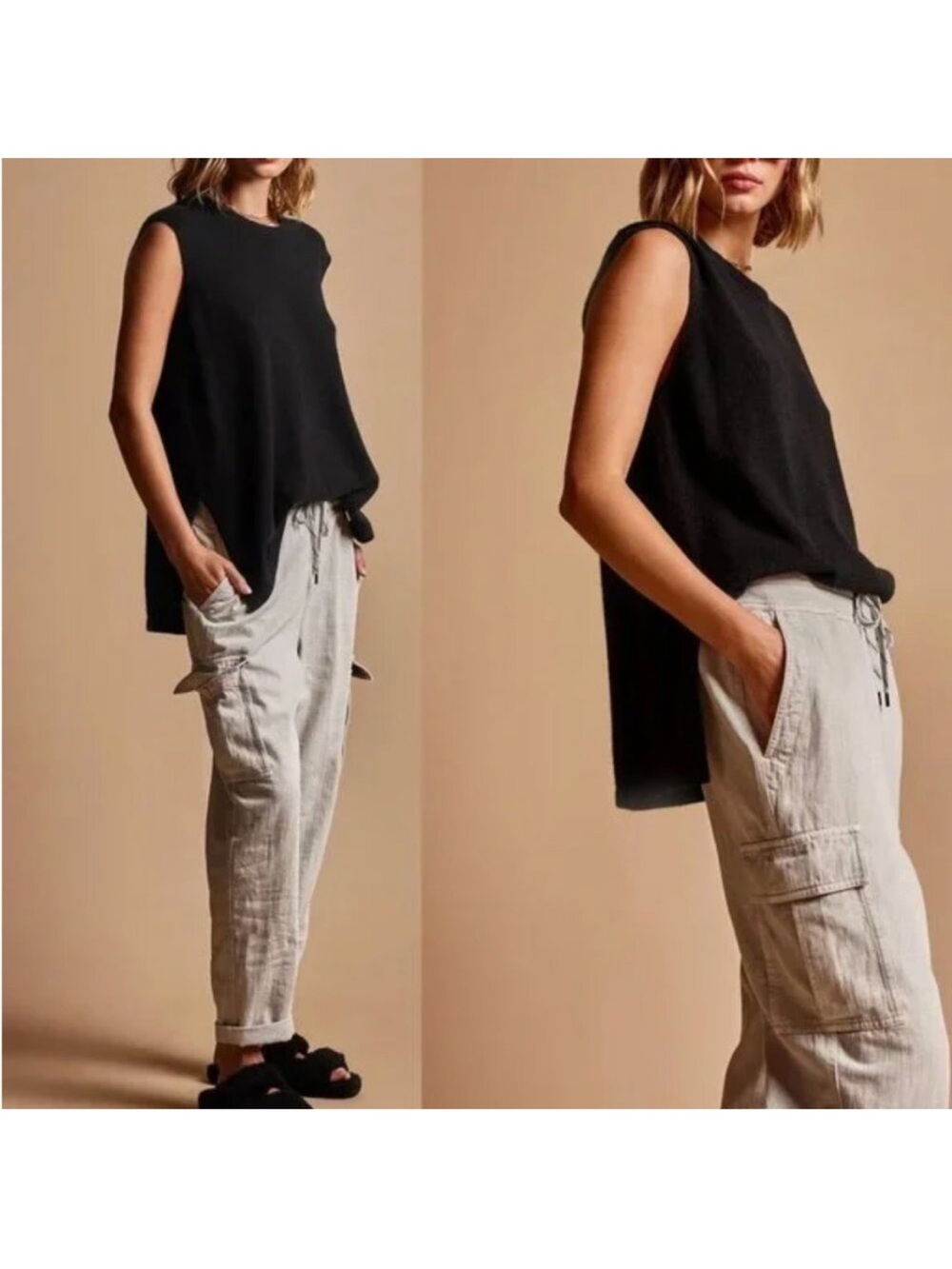 James Perse 100% Cotton Zuma Cotton Cargo Trousers Utility Pants Light Grey 1